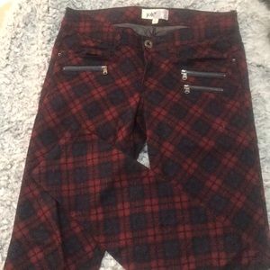Red Plaid Zipper Jeans